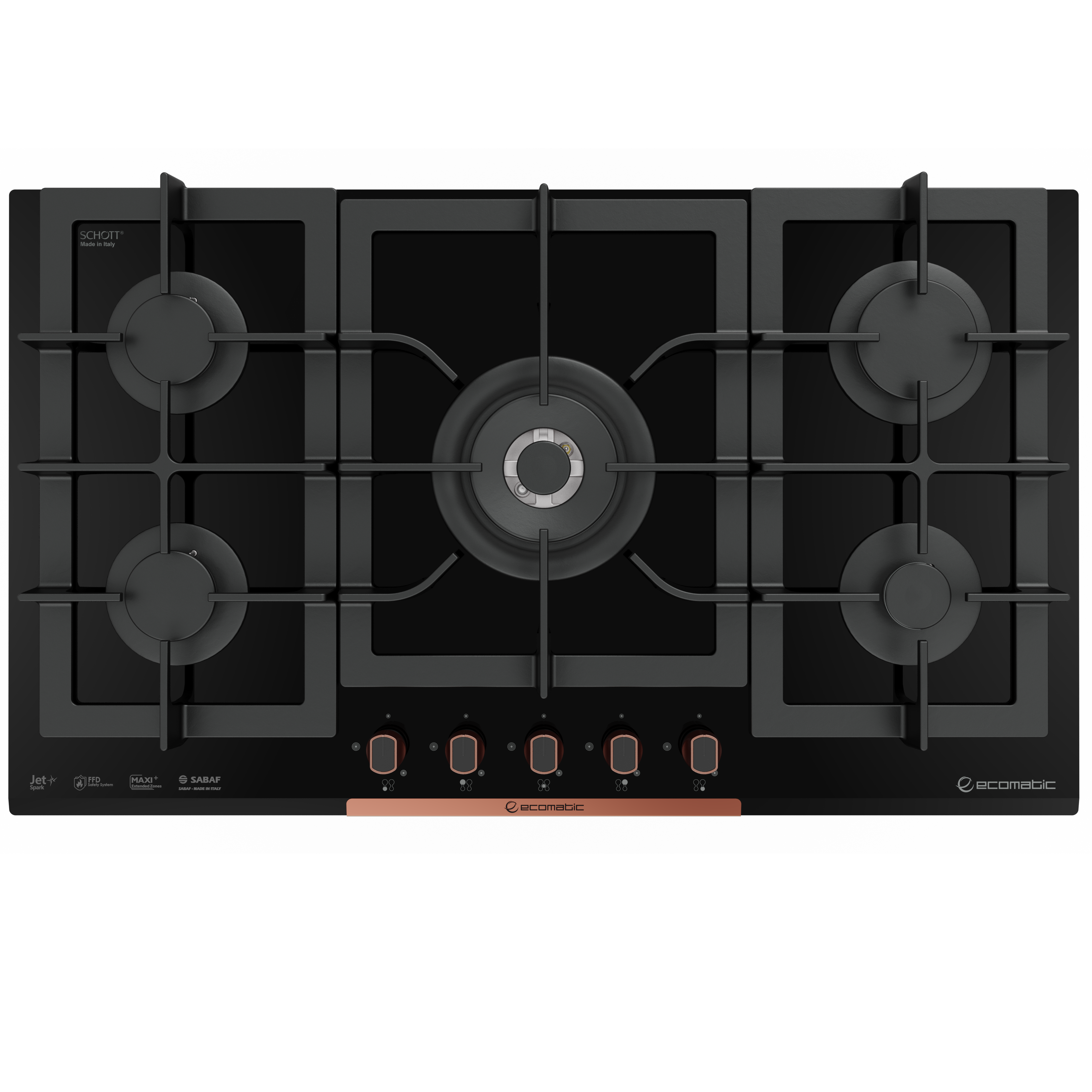 Ecomatic 92 cm Built-in Gas Hob - Crystal Black XL | 5 Burners - S937XLC