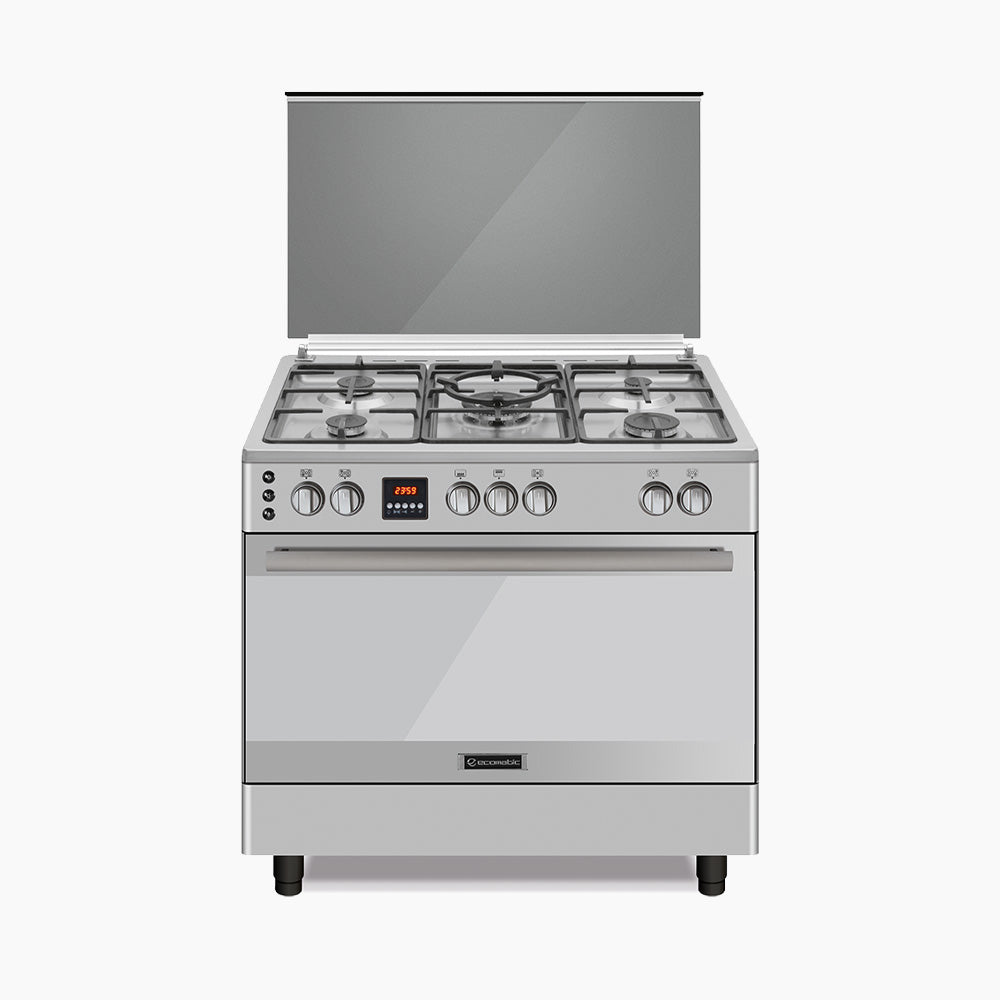 Ecomatic Gas Cooker 90 cm Stainless Steel - 5 Burner with Full Safety and Auto Ignition - Digital FS9304MDC