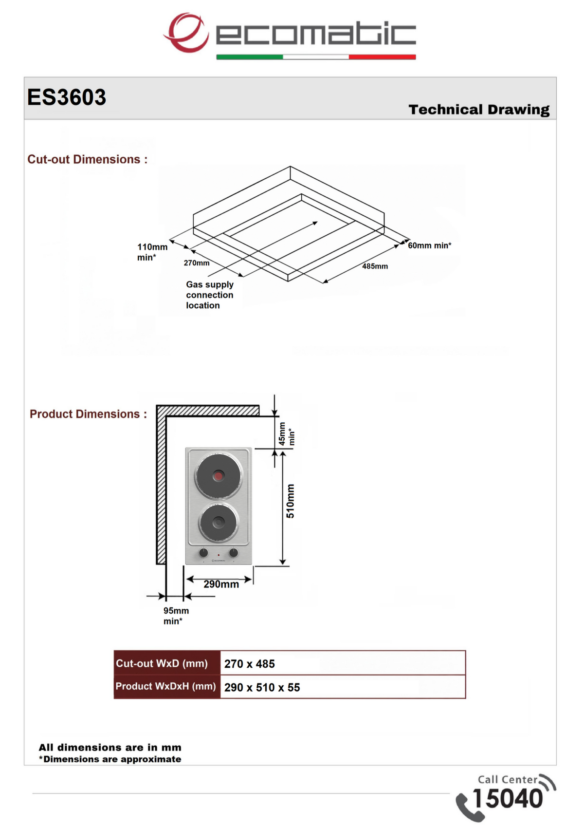 Ecomatic 30 cm Built-in Electric Hob – Stainless Steel – ES3603