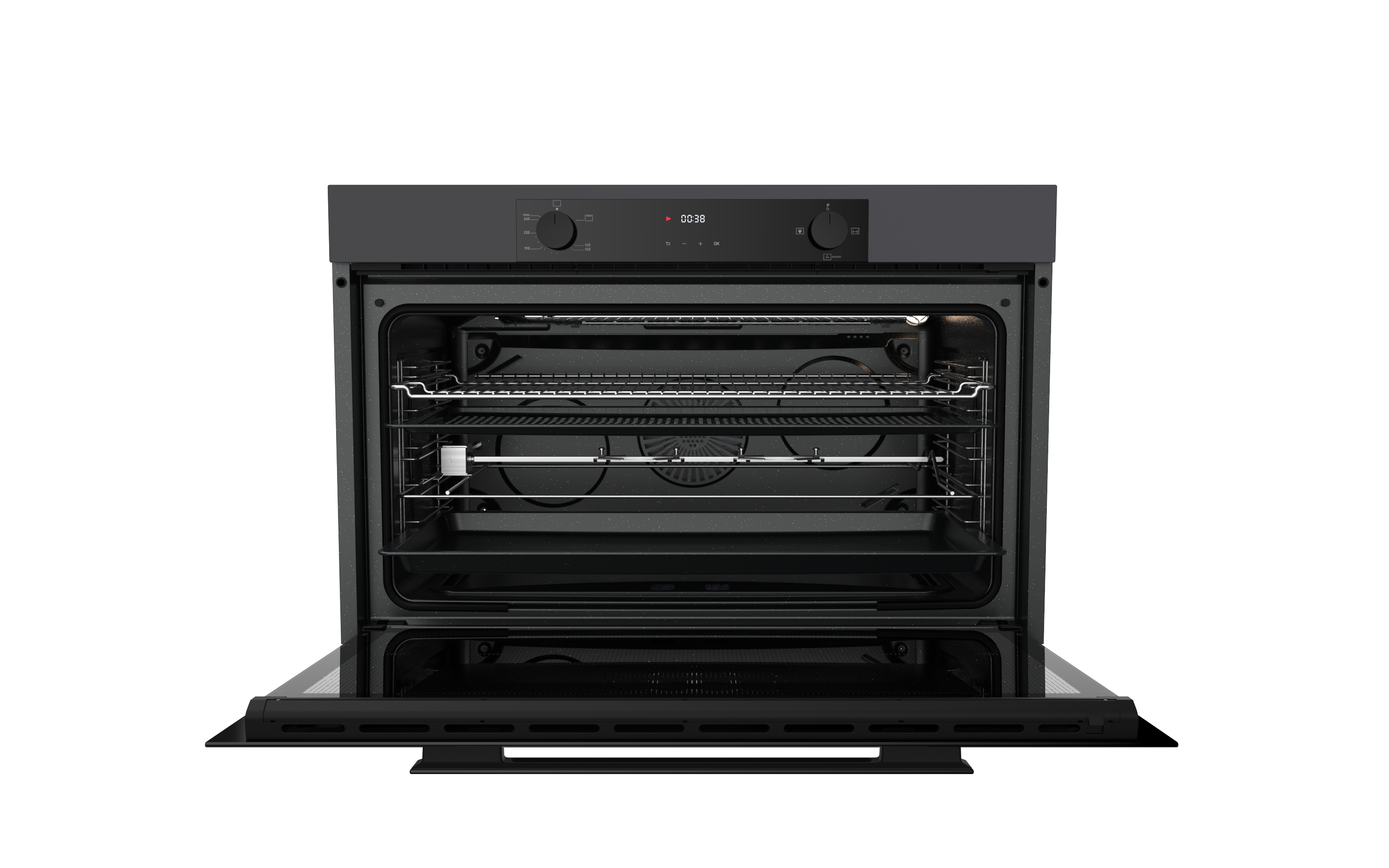 فرن إيكوماتك 90 سم غاز بشواية غاز كريستال أسود ديجيتال تاتش بالمروحة 120 لتر XXL - G9604PROBG