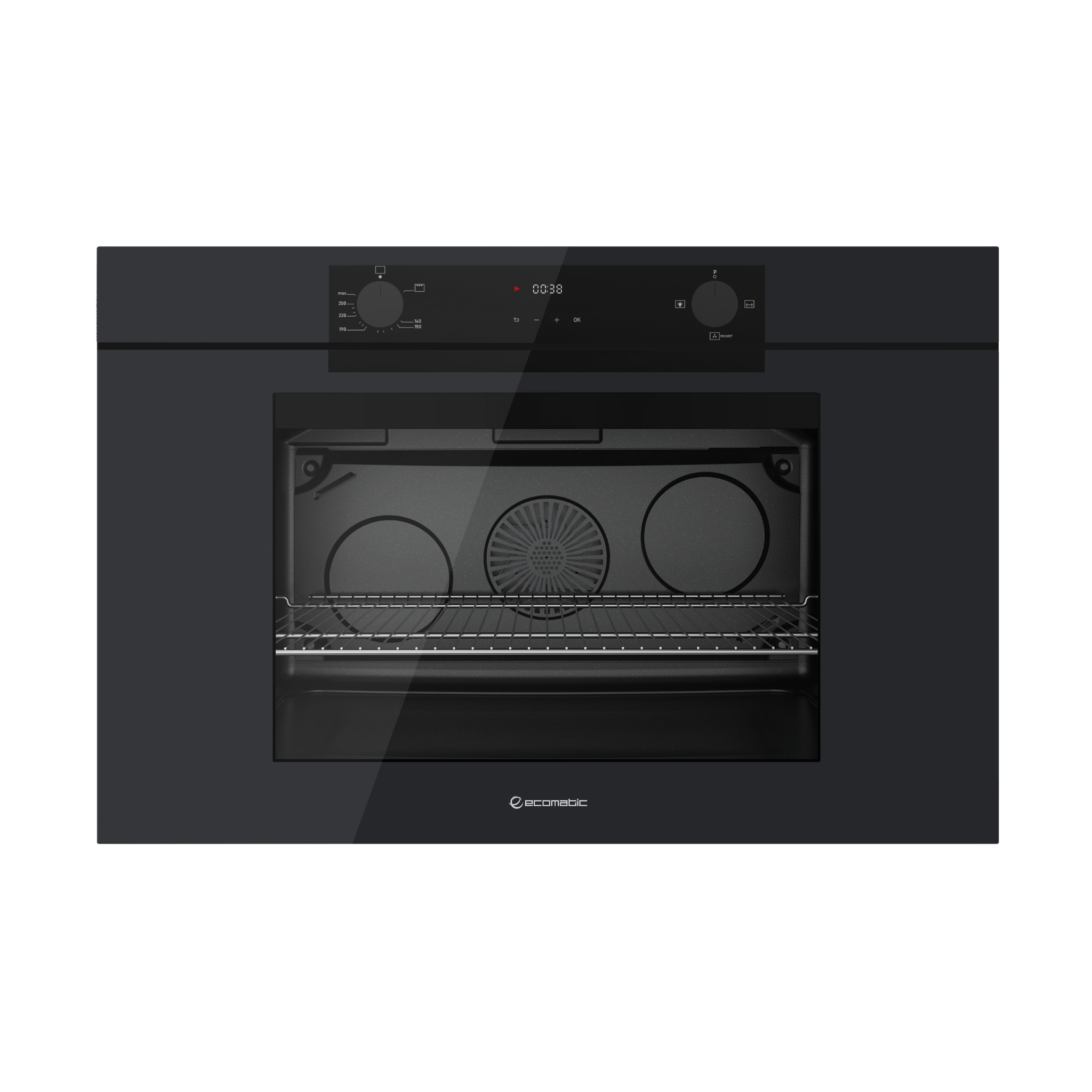 Ecomatic 90 cm Gas Oven with Gas Grill, Black Crystal Digital Touch wi