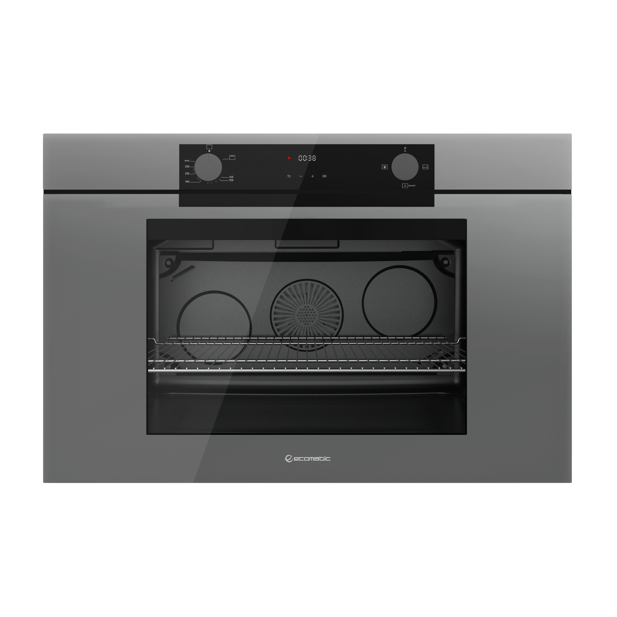 فرن إيكوماتك 90 سم غاز بشواية غاز كريستال رمادي ديجيتال تاتش بالمروحة 120 لتر XXL - G9604PROGR