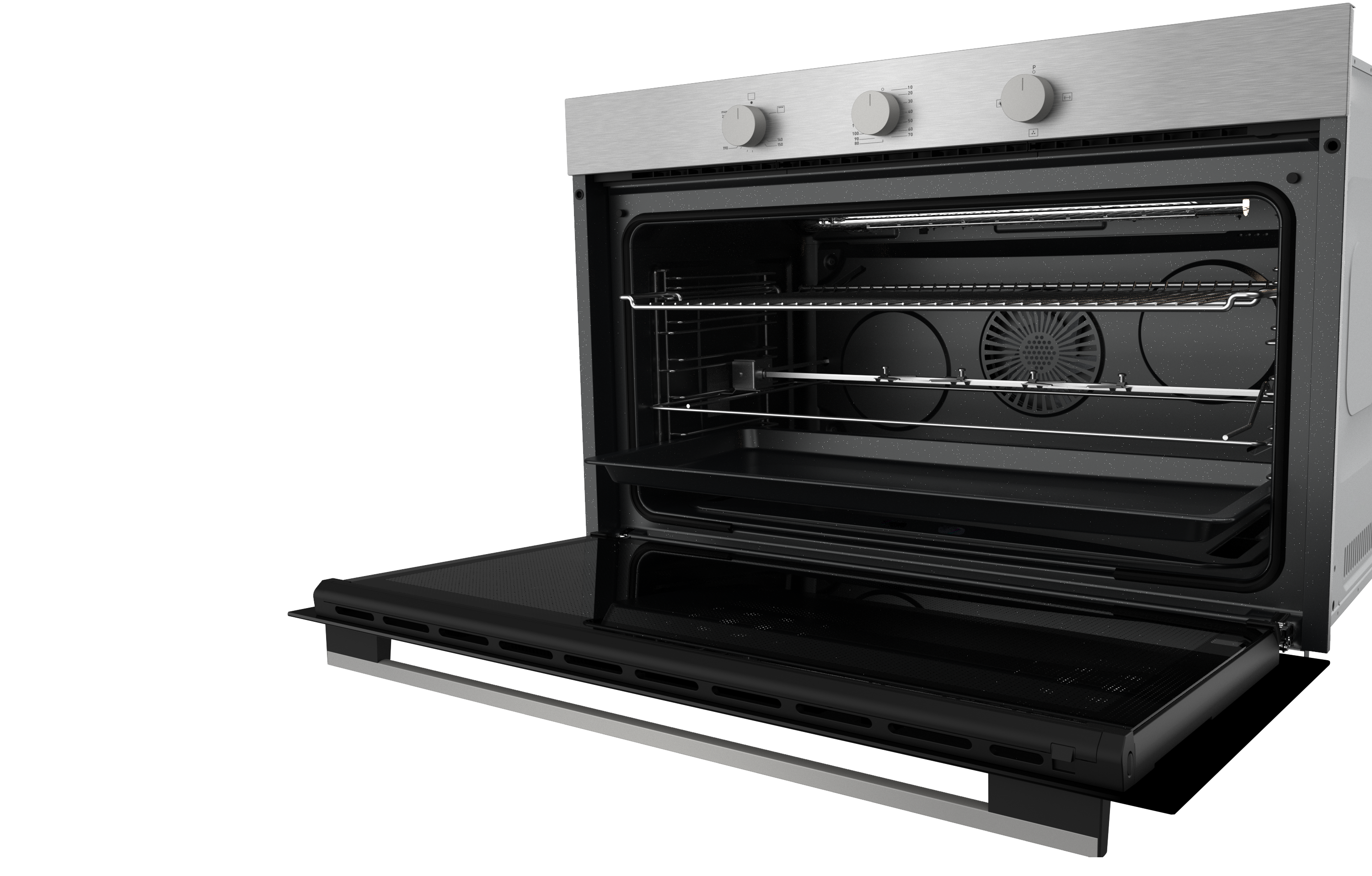 فرن إيكوماتك 90 سم غاز بشواية غاز استانلس ستيل بالمروحة 120 لتر XXL - G9604T