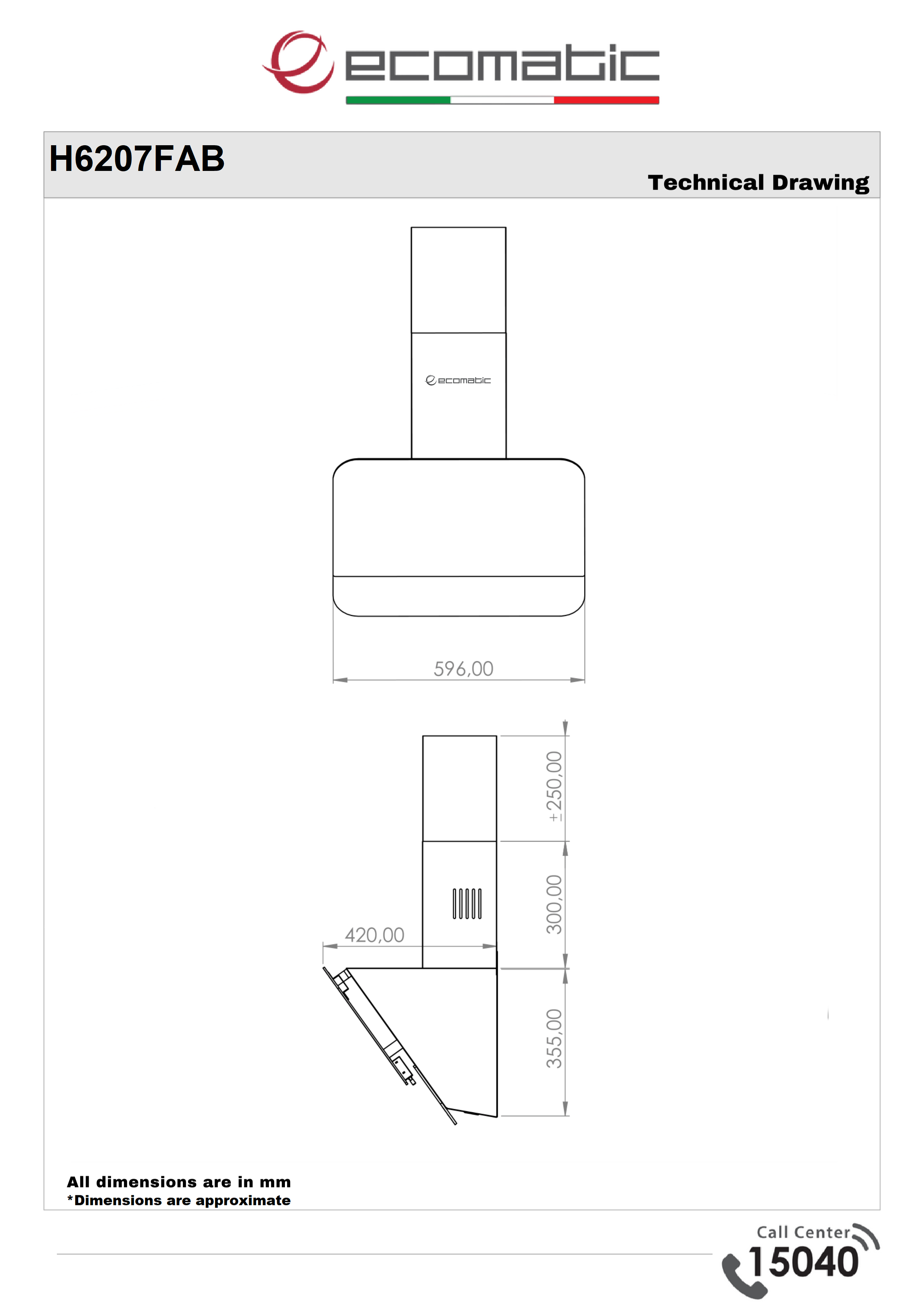 شفاط إيكوماتك ديكوري 60 سم مائل كريستال أسود – موتور إيطالي 750 م³/الساعة – H6207FAB