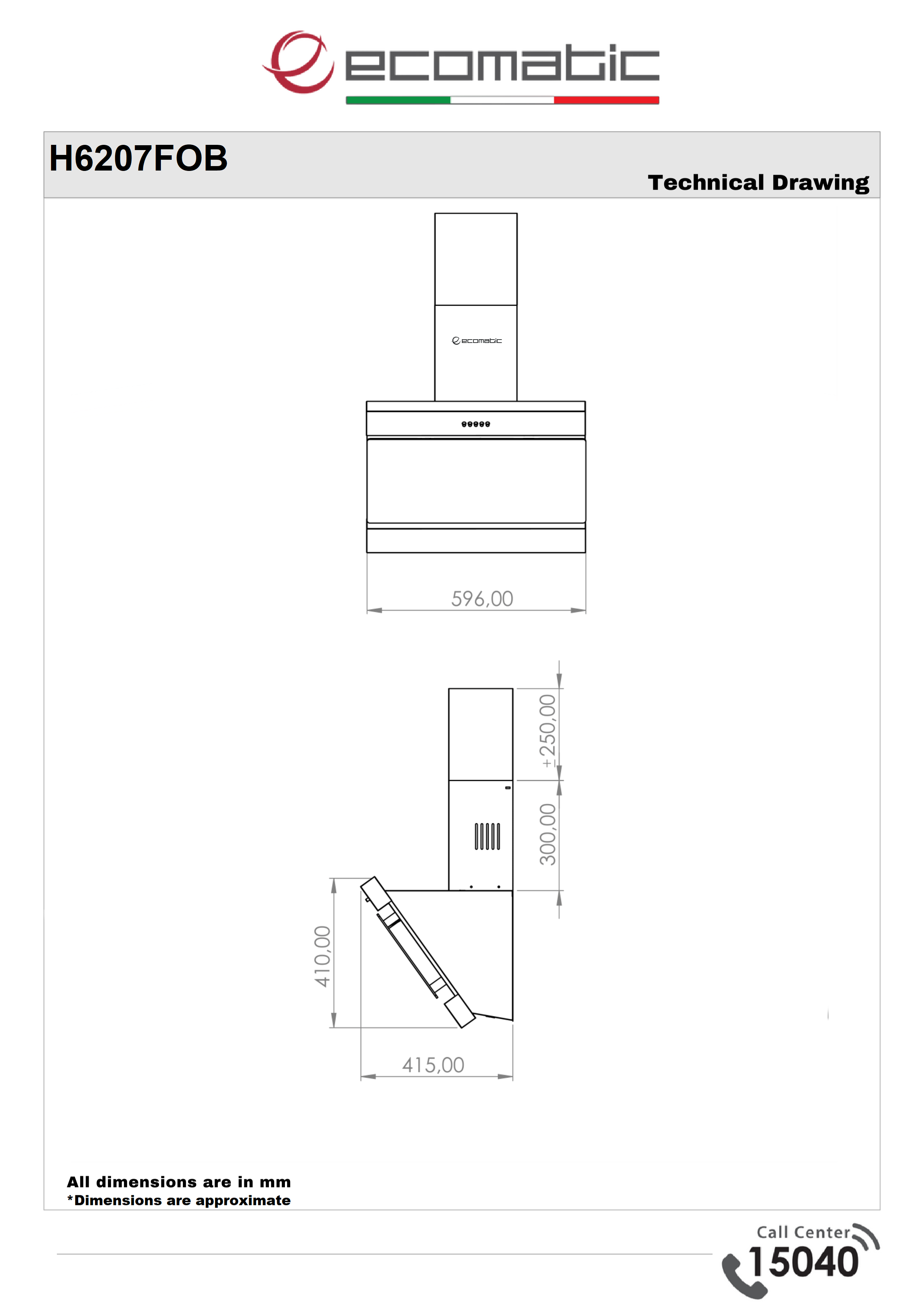 شفاط إيكوماتك ديكوري 60 سم كريستال أسود × استانلس  ستيل مائل – قوة 750 م³/الساعة – H6207FOB