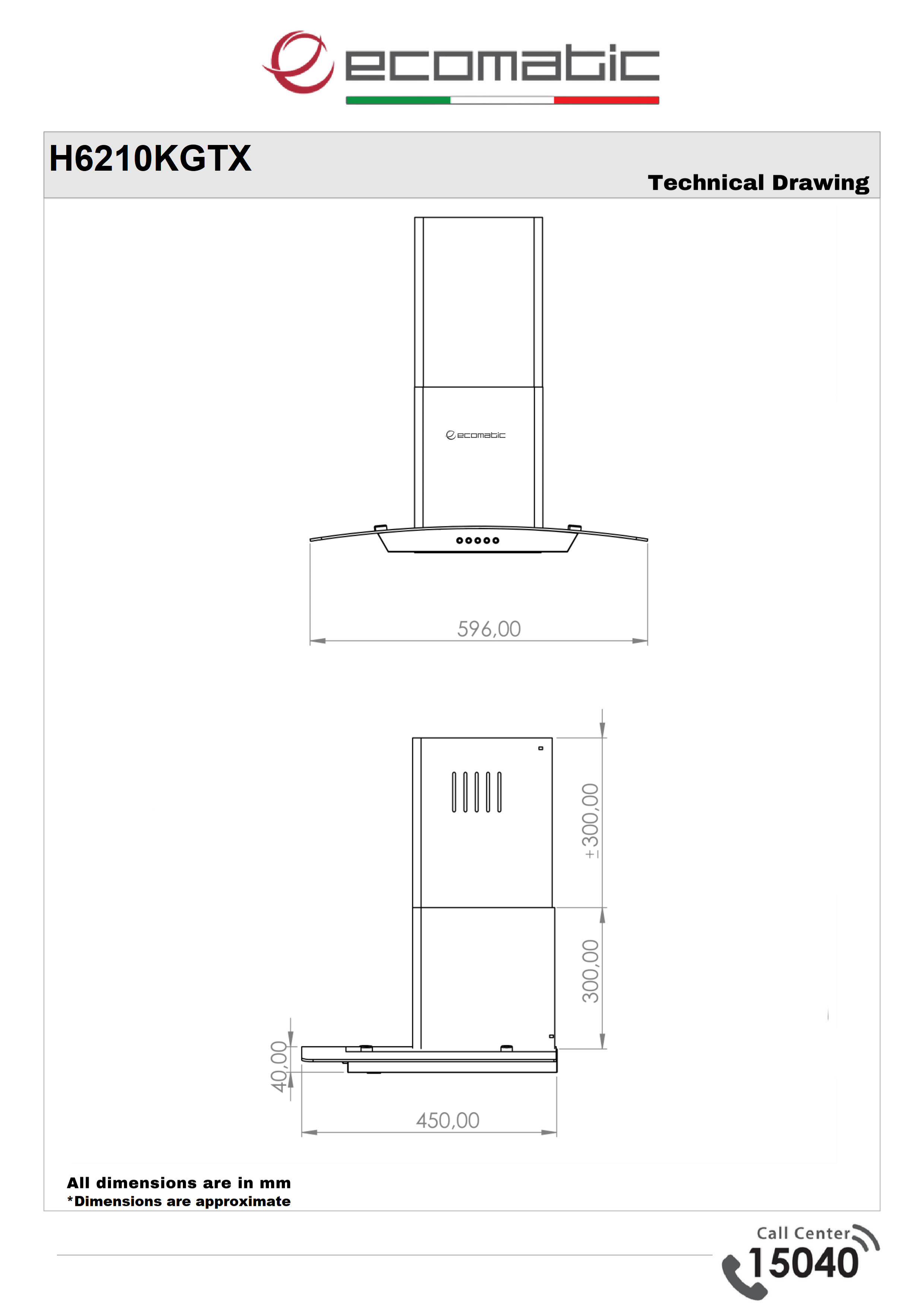 شفاط إيكوماتك ديكوري 60 سم كريستال كيرڤ × استانلس – H6210KGTX